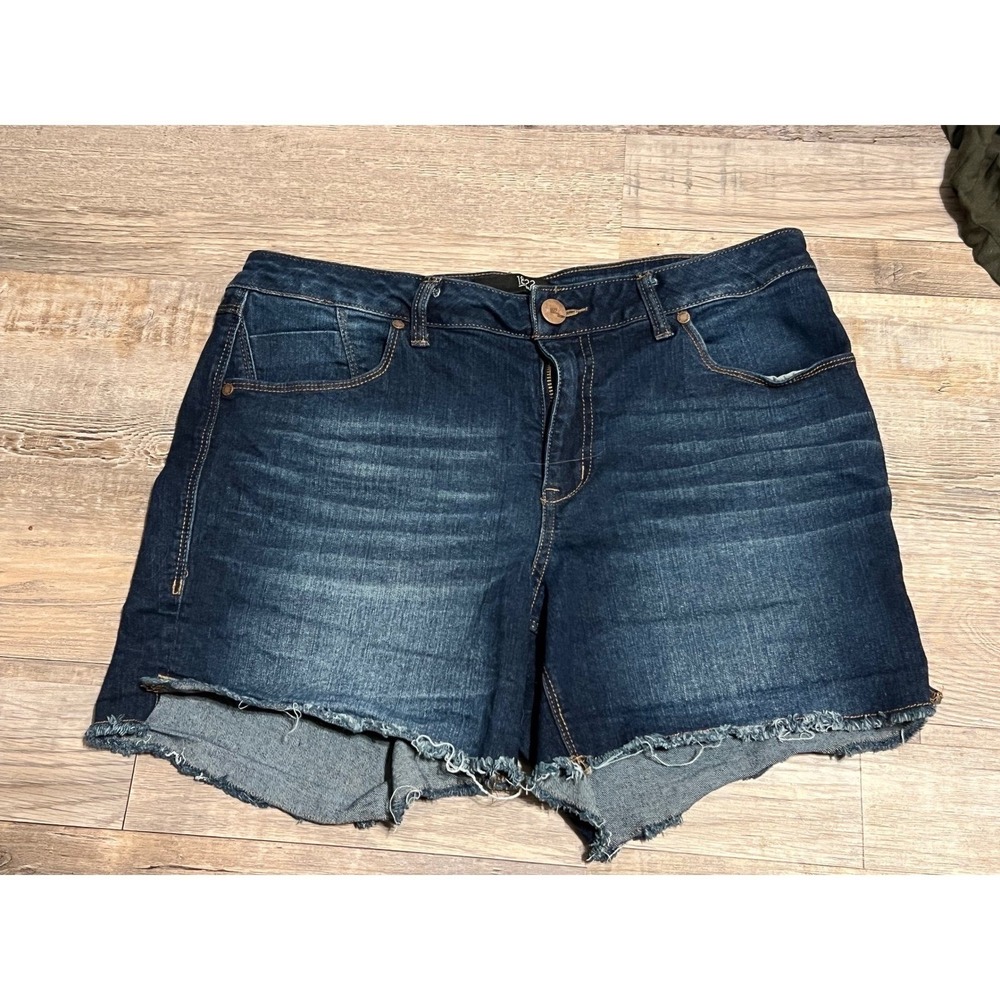 1822 Denim Womens Shorts Frayed Raw Hem Dark Wash Blue Size 14